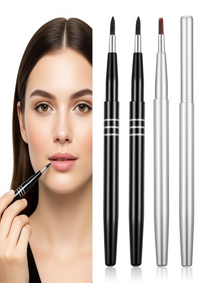 DOPENSPI 4 Pcs Retractable Lip Brush,Rounded Head Lipstick Brush Retractable Portable Lip Liner Brushes Lips Balm Applicator for Travel Makeup Kit - Image 1